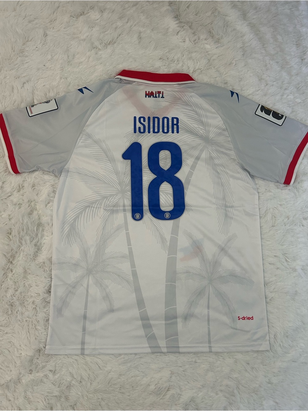Haiti Men's White & Gray Football Jersey with Red Trim - #18